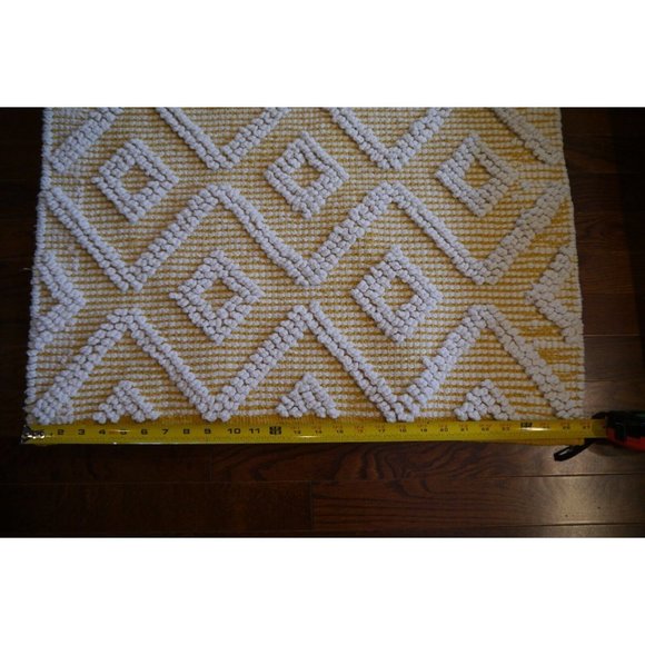 Rachel Zoe Throw Rug Woven Decorative Boho Style Size 50” X 60” Yellow Popcorn - Picture 9 of 10